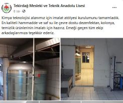 TEKİRDAĞ TEKNİK LİSESİ YÜZ KALKANI VE DEZENFEKTAN İMALATINA BAŞLADI