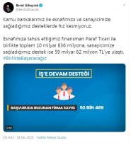 ESNAFA VE SANAYİCİYE TOPLAMDA 70 MİLYAR LİRA DESTEK SAĞLANDI.