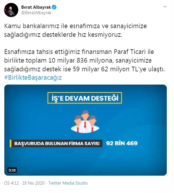 ESNAFA VE SANAYİCİYE TOPLAMDA 70 MİLYAR LİRA DESTEK SAĞLANDI.