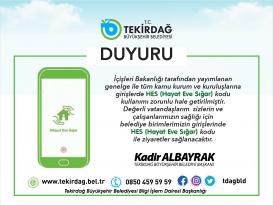 Tekirdağ BŞB Binalarına girişlerde HES KODU sorgulaması başlatıldı…