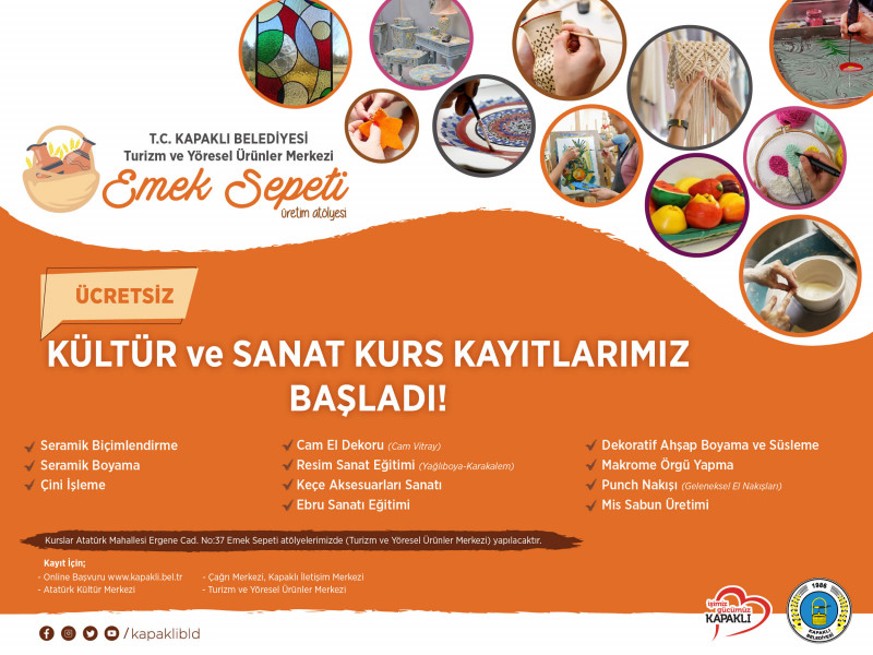 KÜLTÜR VE SANAT KURS KAYITLARIMIZ BAŞLADI