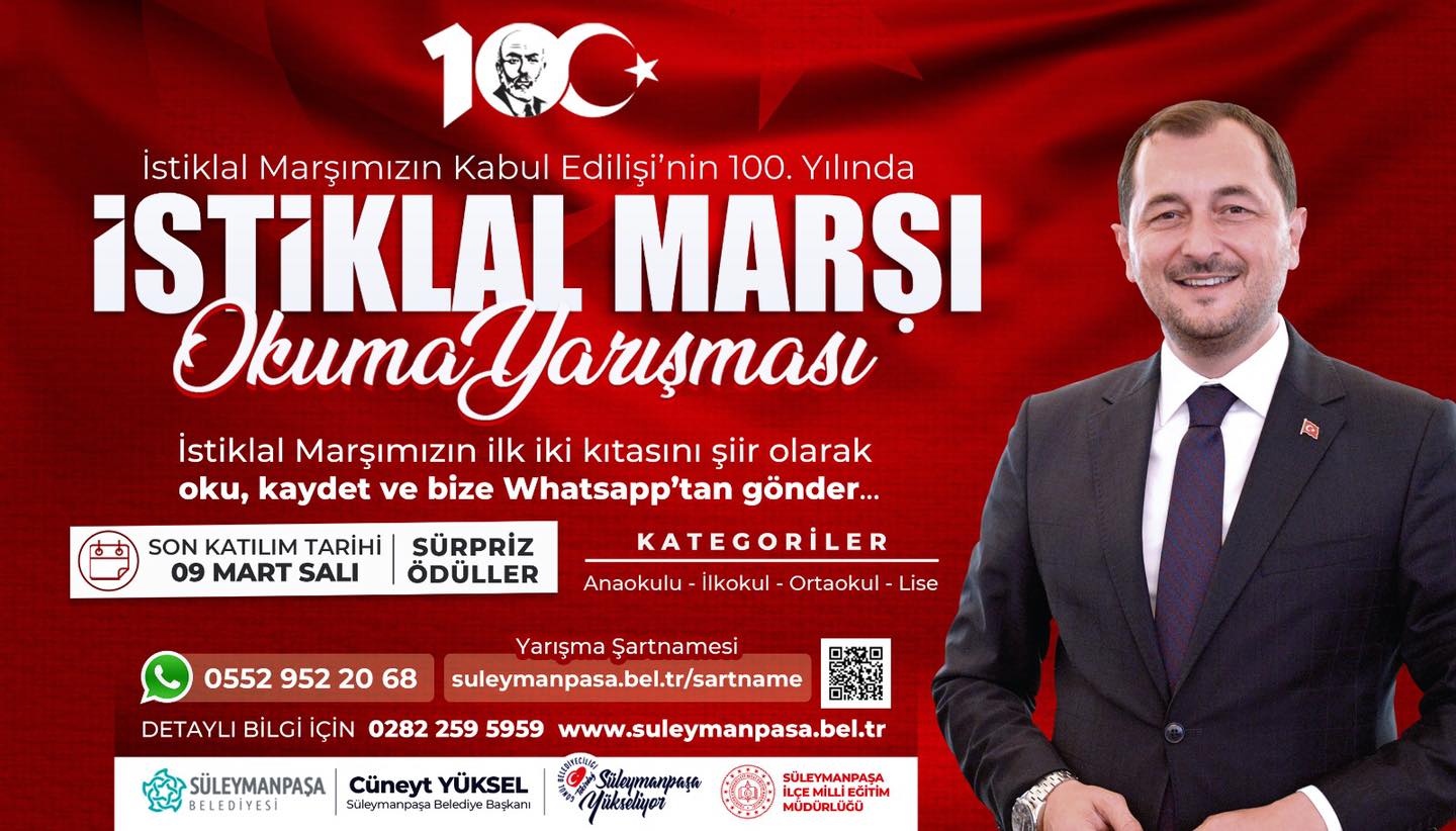 SÜLEYMANPAŞA BELEDİYESİ’NDEN İSTİKLAL MARŞI OKUMA YARIŞMASI