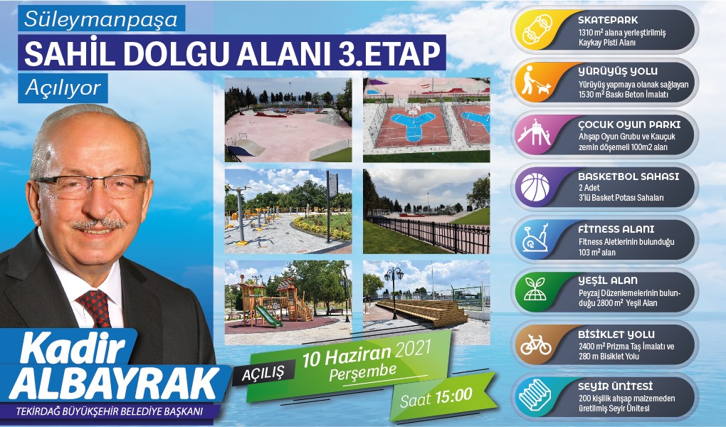 Tekirdağ/ Süleymanpaşa’da Sahil Dolgu Alanı 3. Etap Projesi Açılıyor