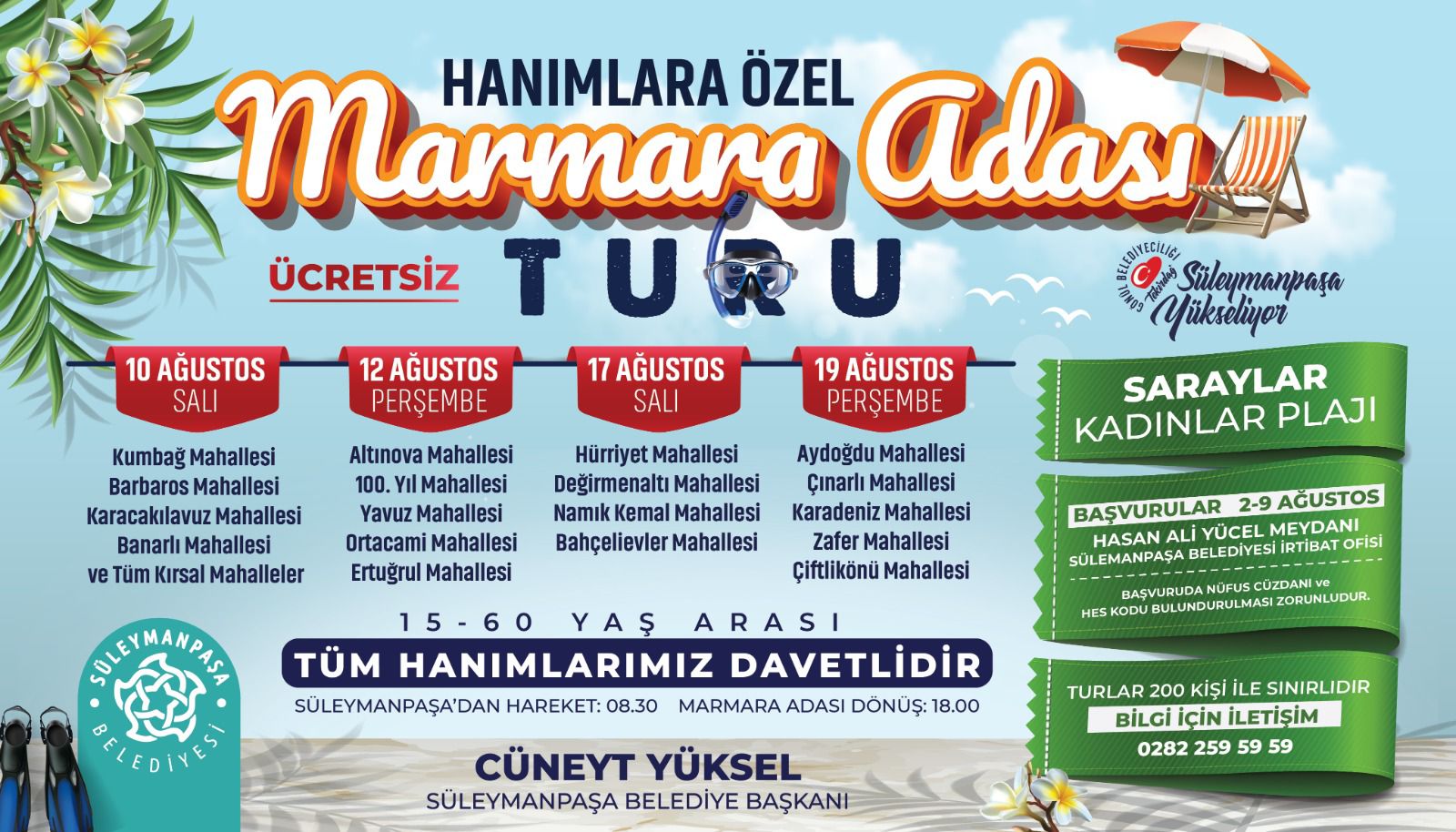 Süleymanpaşa Belediyesinden kadınlara ada tatili…