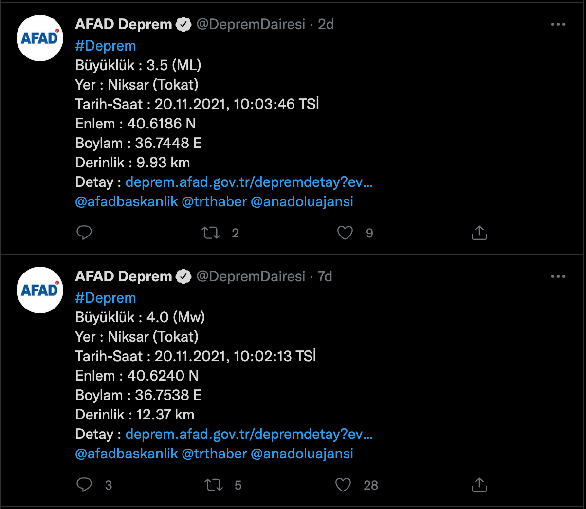 Erzurum’un ardından bu sabahta Tokat’ta peş peşe deprem …