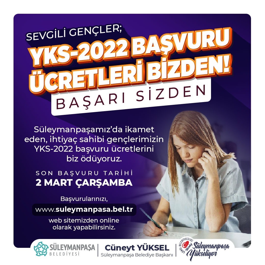 Süleymanpaşa Belediyesinden üniversite adayı gençlere sınav ücreti desteği…