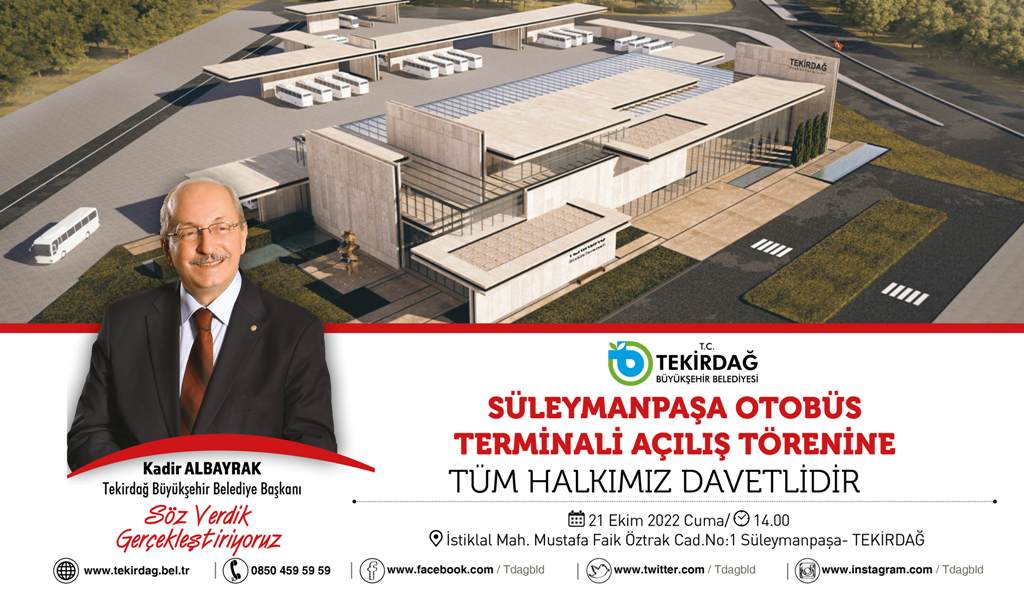 SÜLEYMANPAŞA OTOBÜS TERMİNALİ 21 EKİM’DE TÖRENLE AÇILIYOR