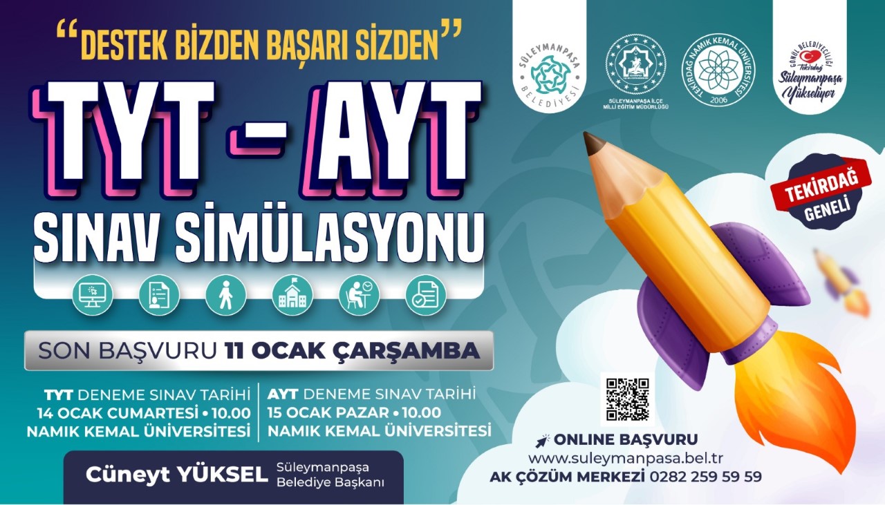 Süleymanpaşa Belediyesi, TYT- AYT deneme sınavına katılacak öğrencilerin yanında