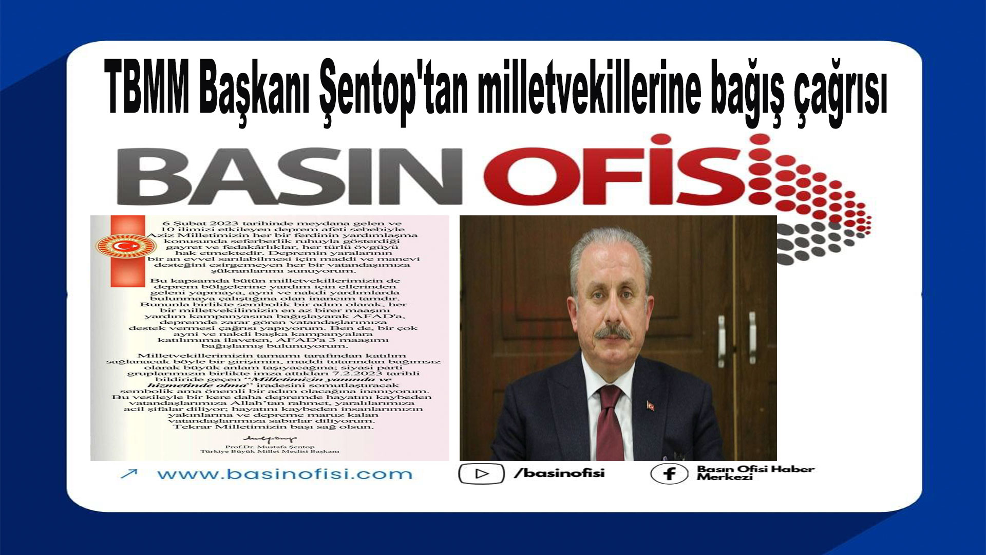 TBMM Başkanı Şentop’tan Milletvekillerine bağış çağrısı